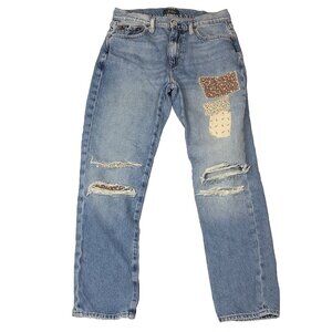 Polo Ralph Lauren Womens Patchwork Distressed Slim Blue Boyfriend Jeans Size 25